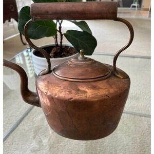 Vintage Swan Neck‎ Copper Oval Teapot  Kettle with Copper Handle